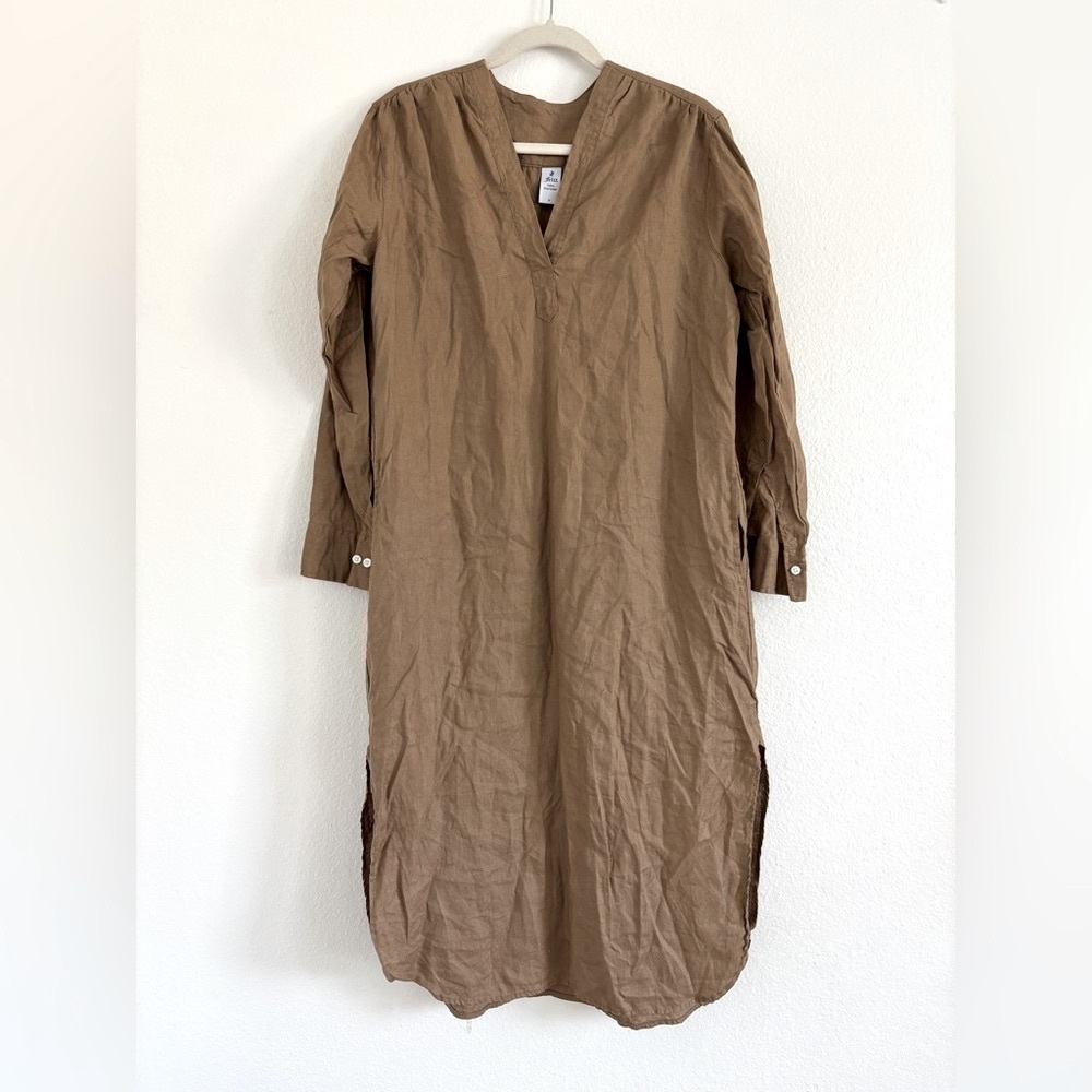 FELIX Linen Shirt Pullover Midi Dress Brown - VNeck - NWOT - Medium -Long Sleeve
